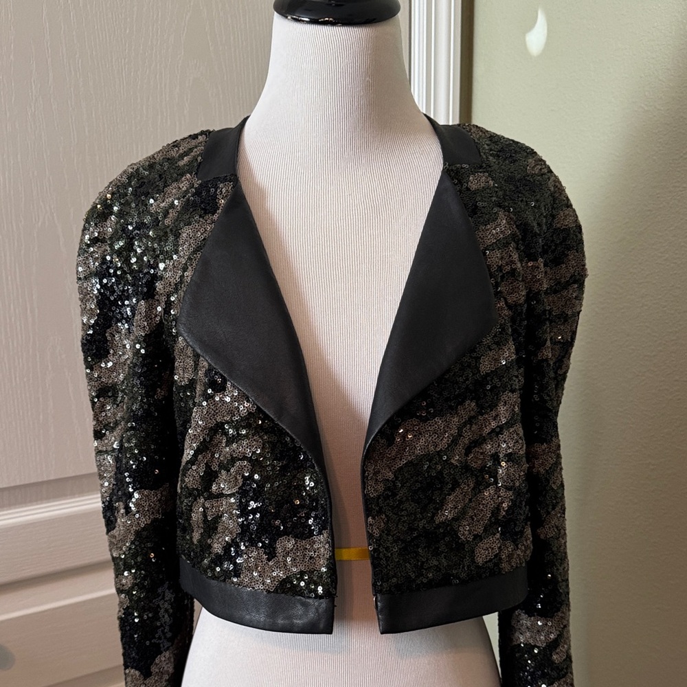 BCBGMaxAzria Black and Silver Sequin Blazer